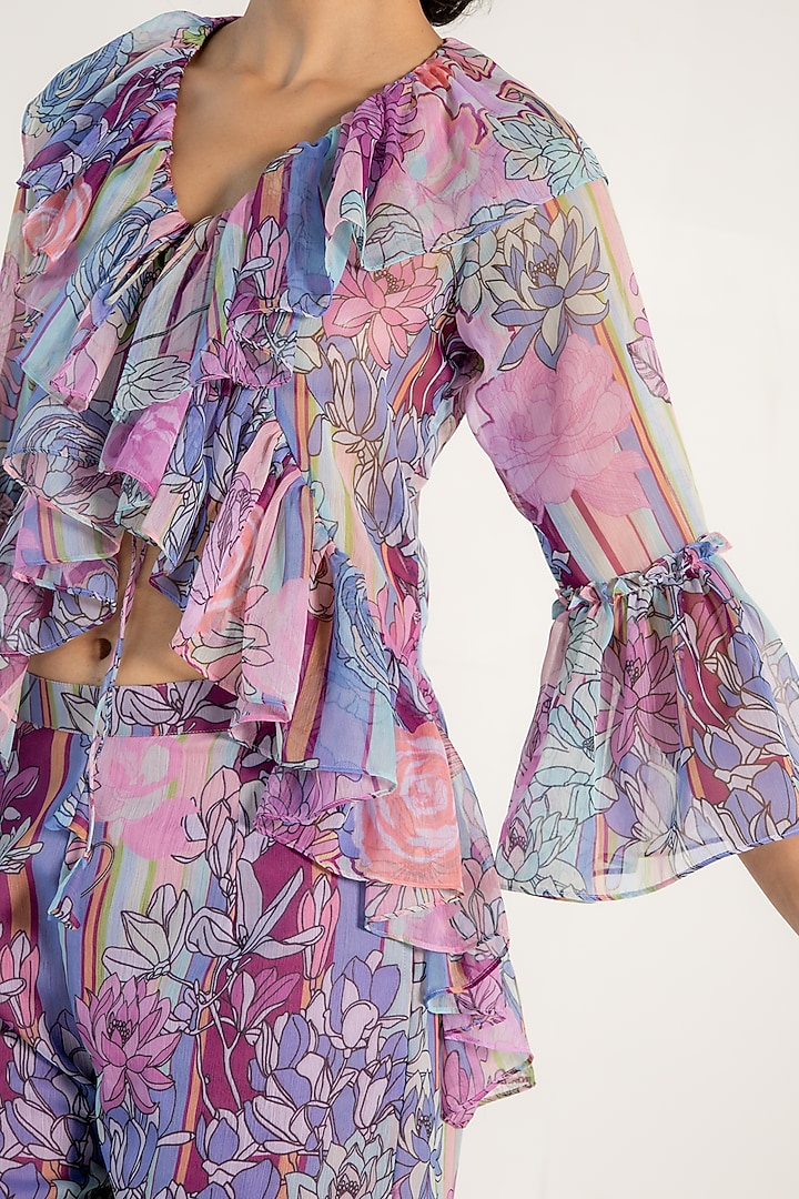 Mauve Recycled Chiffon Floral Printed Co-Ord Set by AROOP SHOP INDIA at Pernia's Pop Up Shop