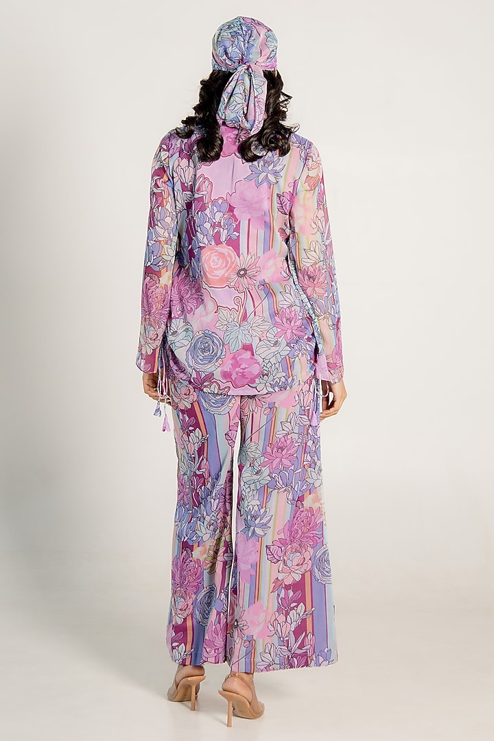 Mauve Recycled Chiffon Floral Printed Co-Ord Set by AROOP SHOP INDIA at Pernia's Pop Up Shop
