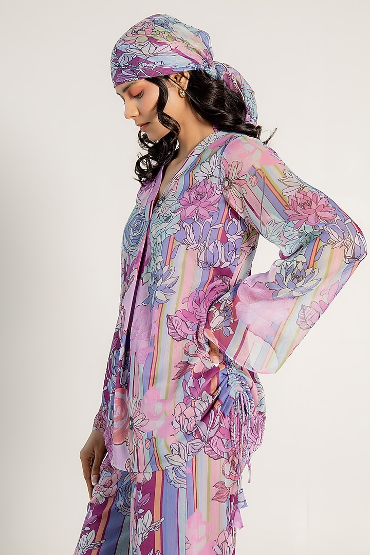 Mauve Recycled Chiffon Floral Printed Co-Ord Set by AROOP SHOP INDIA at Pernia's Pop Up Shop