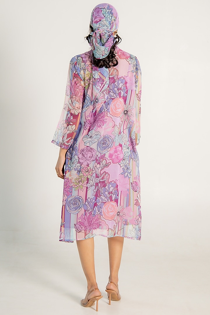 Mauve Recycled Chiffon Floral Printed High-Low Summer Shirt Dress by AROOP SHOP INDIA at Pernia's Pop Up Shop