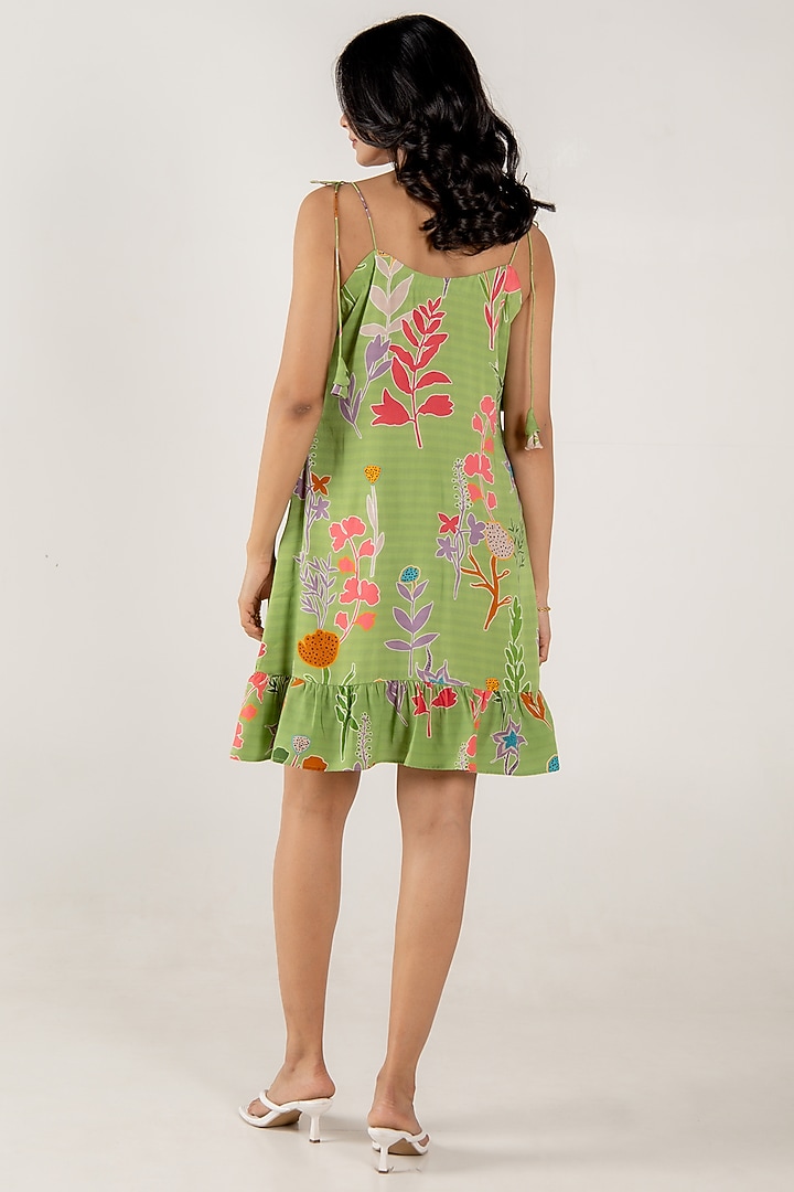 Olivine Modal Satin Floral Printed Mini Summer Dress by AROOP SHOP INDIA at Pernia's Pop Up Shop