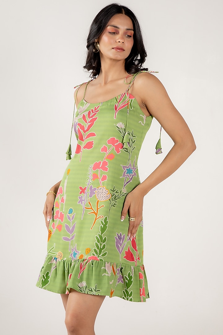 Olivine Modal Satin Floral Printed Mini Summer Dress by AROOP SHOP INDIA at Pernia's Pop Up Shop