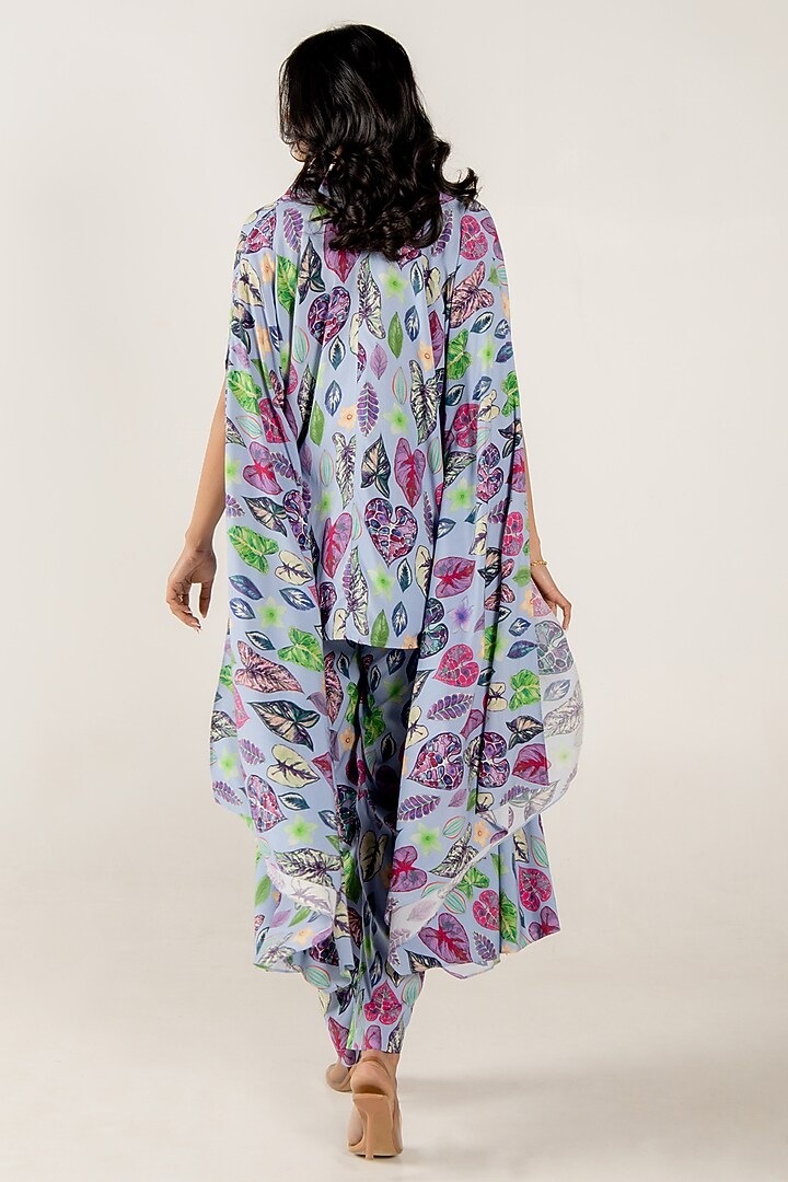 Blue Modal Satin Floral Leaf Printed Co-Ord Set by AROOP SHOP INDIA at Pernia's Pop Up Shop