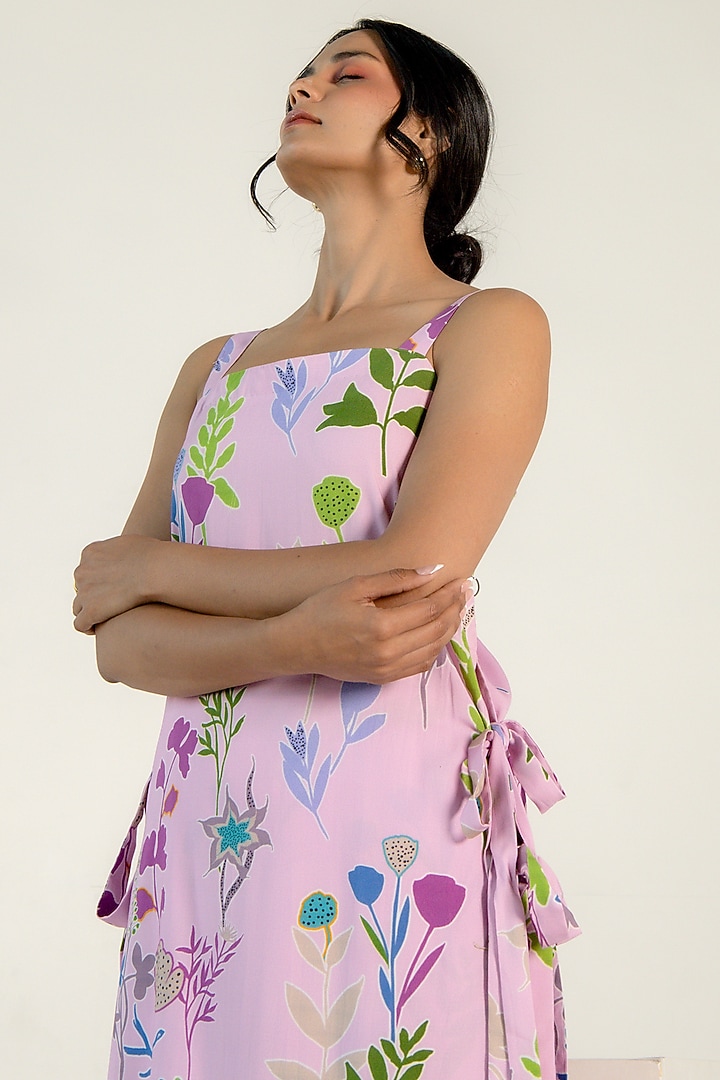 Light Orchid Modal Satin Floral Printed Co-Ord Set by AROOP SHOP INDIA at Pernia's Pop Up Shop