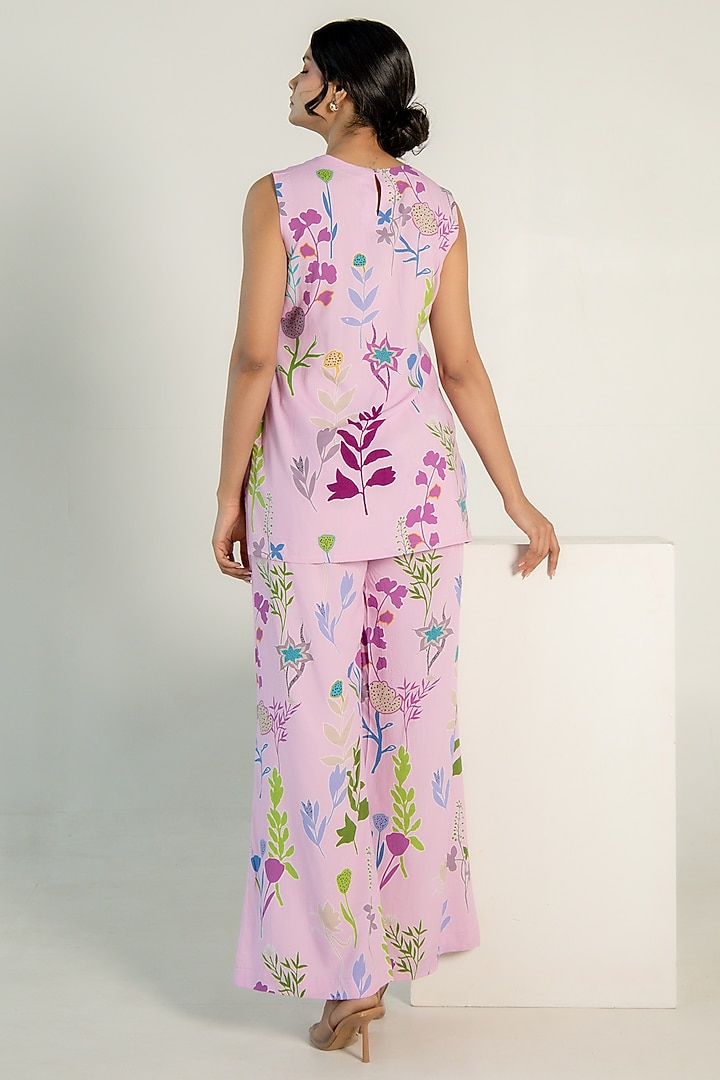 Light Orchid Modal Satin Floral Printed Co-Ord Set by AROOP SHOP INDIA at Pernia's Pop Up Shop