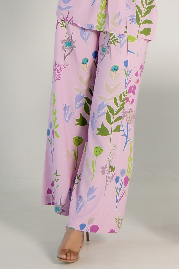 Light Orchid Modal Satin Floral Printed Co-Ord Set by AROOP SHOP INDIA at Pernia's Pop Up Shop