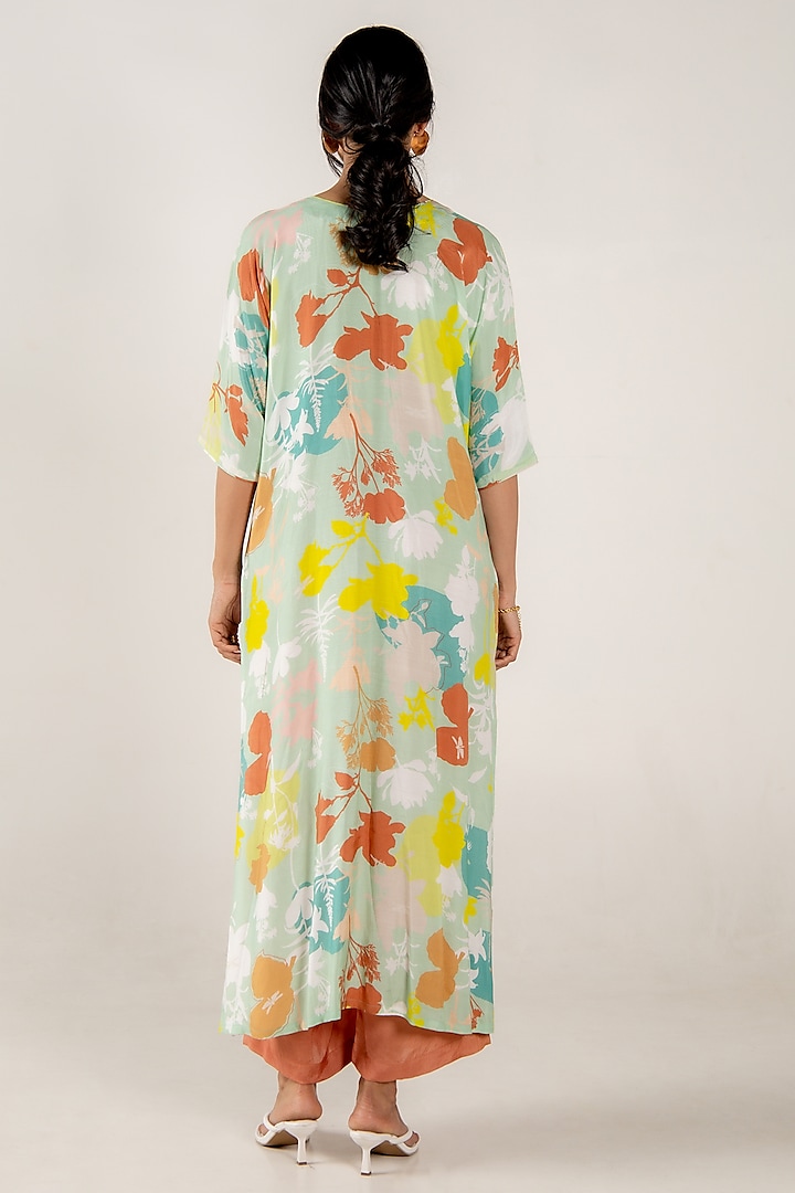 Green Cotton Silk Floral Printed Straight Kurta Set by AROOP SHOP INDIA at Pernia's Pop Up Shop