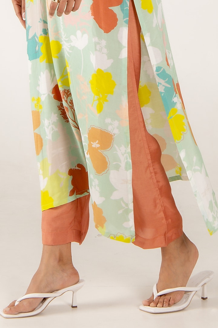 Green Cotton Silk Floral Printed Straight Kurta Set by AROOP SHOP INDIA at Pernia's Pop Up Shop