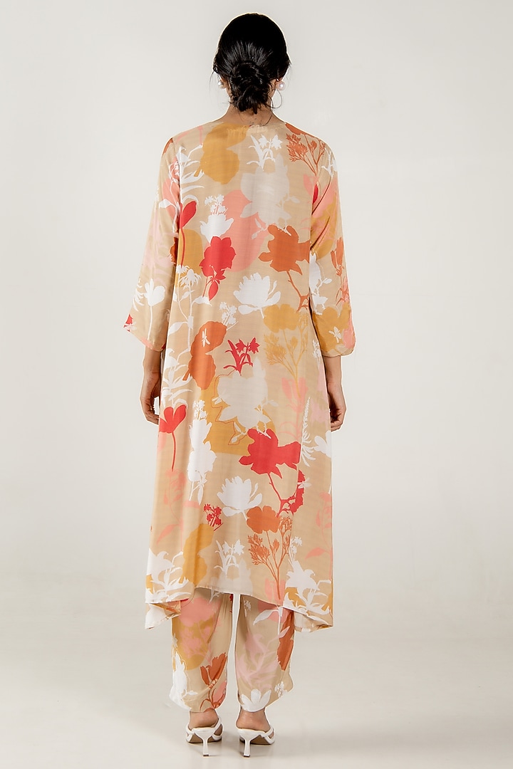 Beige Cotton Silk Floral Printed Kurta Set by AROOP SHOP INDIA at Pernia's Pop Up Shop
