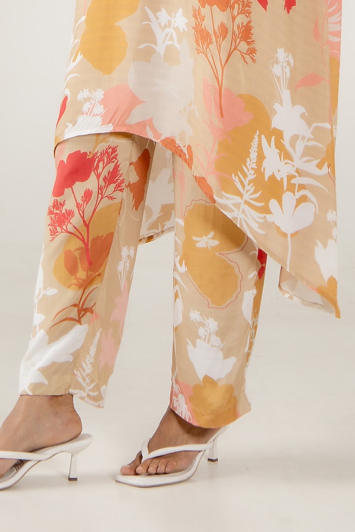 Beige Cotton Silk Floral Printed Kurta Set by AROOP SHOP INDIA at Pernia's Pop Up Shop