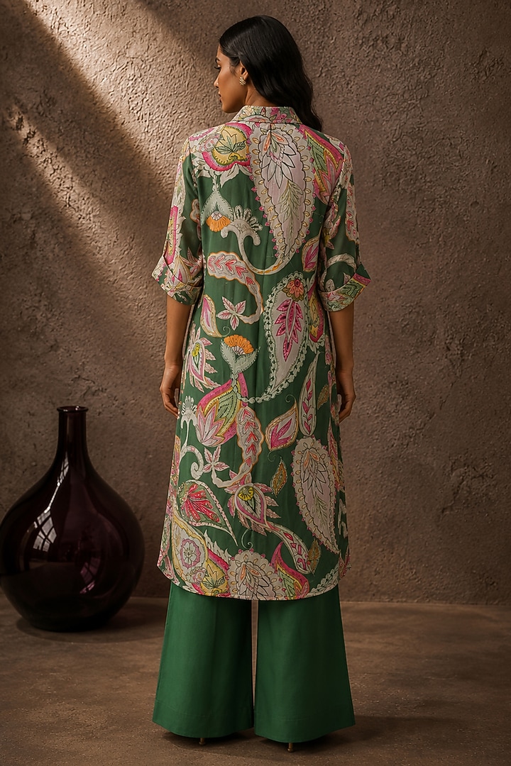 Green Natural Crepe Floral Printed Kurta Set by AROOP SHOP INDIA at Pernia's Pop Up Shop