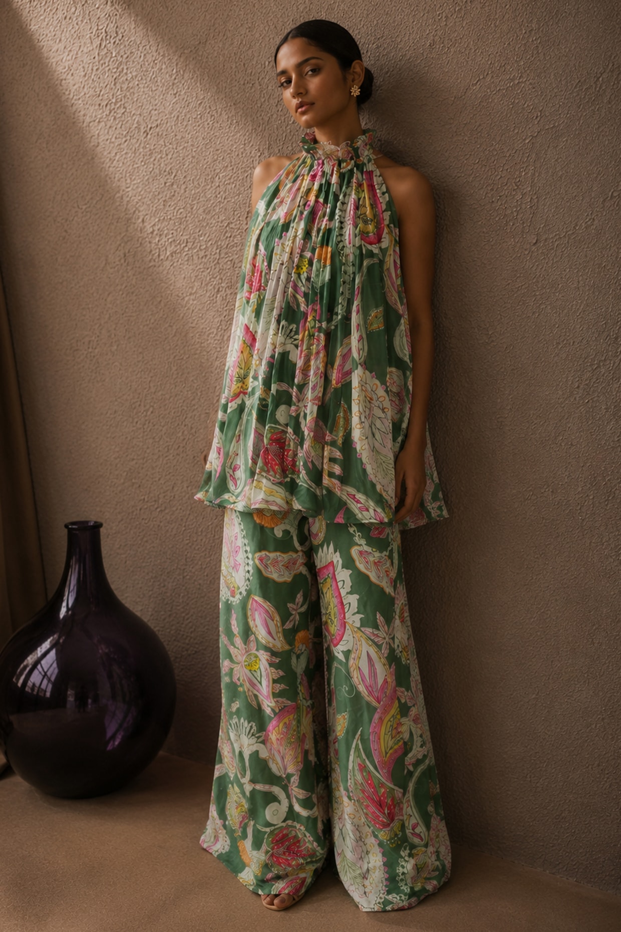 AROOP SHOP INDIA Green Natural Crepe Paisley Printed Co-ord Set