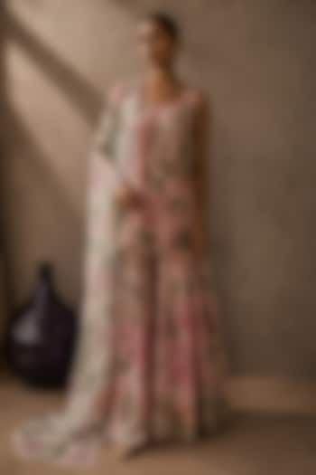 Pink Recycled Chiffon Floral Embellished Party Wear Sharara Set by AROOP SHOP INDIA at Pernia's Pop Up Shop