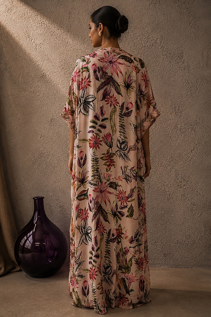 Pink Shantoon Floral Printed Kaftan by AROOP SHOP INDIA at Pernia's Pop Up Shop