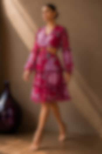 Red Recycled Chiffon Floral Printed Mini Summer Dress by AROOP SHOP INDIA at Pernia's Pop Up Shop