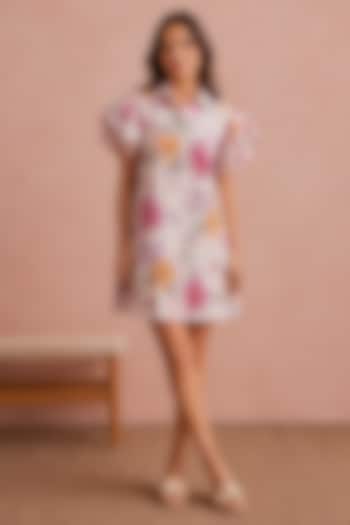 White Recycled Chiffon Floral Printed Summer Shirt Dress by AROOP SHOP INDIA at Pernia's Pop Up Shop