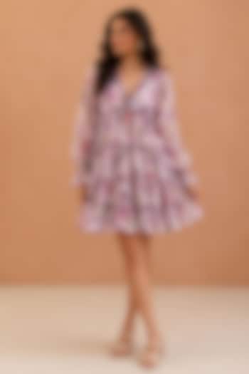 Pink Sustainable Chiffon Floral Printed Mini Summer Dress by AROOP SHOP INDIA at Pernia's Pop Up Shop