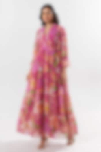 Pink Recycled Chiffon Floral Printed Mini Summer Dress by AROOP SHOP INDIA at Pernia's Pop Up Shop