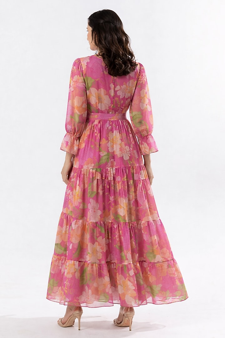 Pink Recycled Chiffon Floral Printed Mini Summer Dress by AROOP SHOP INDIA at Pernia's Pop Up Shop