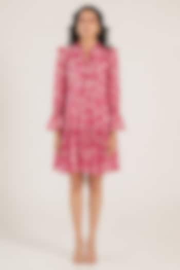 Pink Recycled Chiffon Floral Printed Mini Summer Dress by AROOP SHOP INDIA at Pernia's Pop Up Shop