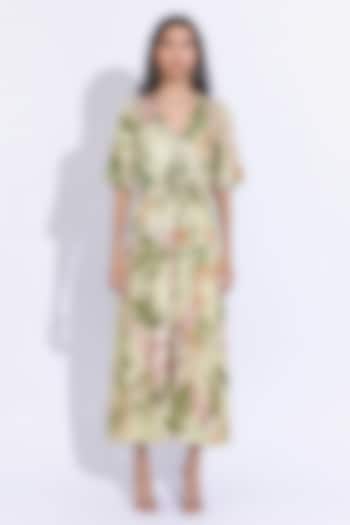 Green Shantoon Floral Printed Maxi Summer Dress by AROOP SHOP INDIA at Pernia's Pop Up Shop