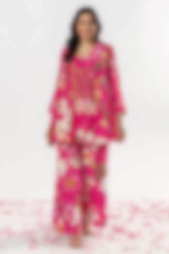 Pink Recycled Chiffon Floral Printed Co-Ord Set by AROOP SHOP INDIA at Pernia's Pop Up Shop