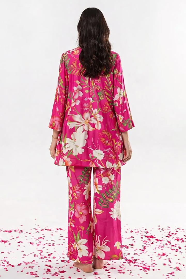 Pink Recycled Chiffon Floral Printed Co-Ord Set by AROOP SHOP INDIA at Pernia's Pop Up Shop