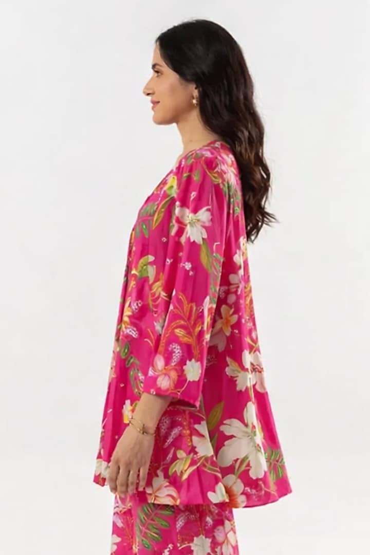Pink Recycled Chiffon Floral Printed Co-Ord Set by AROOP SHOP INDIA at Pernia's Pop Up Shop