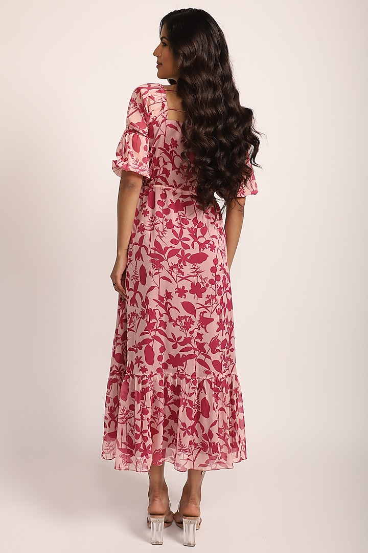 Carnation Pink Chiffon Tiered Summer Dress by AROOP SHOP INDIA at Pernia's Pop Up Shop