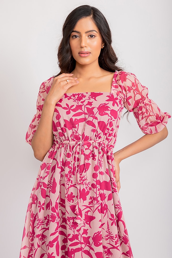 Carnation Pink Chiffon Tiered Summer Dress by AROOP SHOP INDIA at Pernia's Pop Up Shop