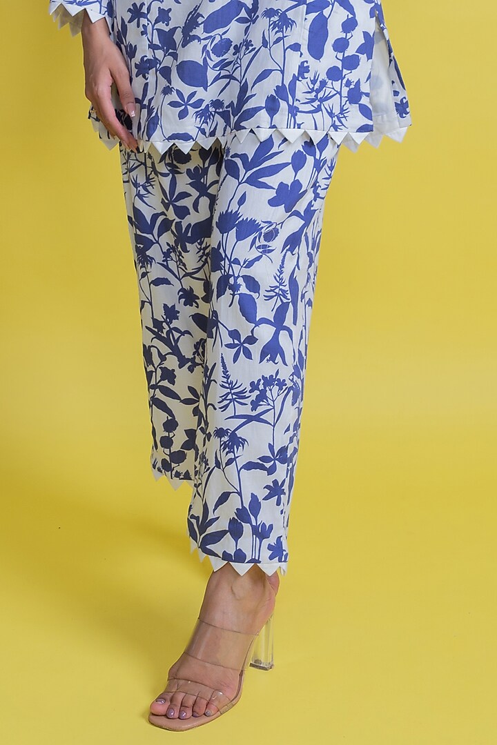 Berry Blue & White Vegan Silk Pant Set by AROOP SHOP INDIA at Pernia's Pop Up Shop