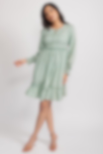 Mint Green Vegan Silk Tiered Summer Dress by AROOP SHOP INDIA at Pernia's Pop Up Shop