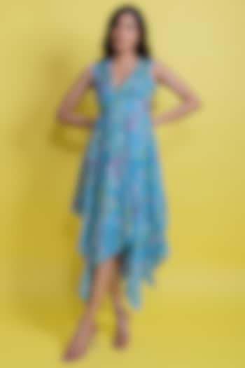 Tiffany Blue Chiffon Handkerchief Dress by AROOP SHOP INDIA