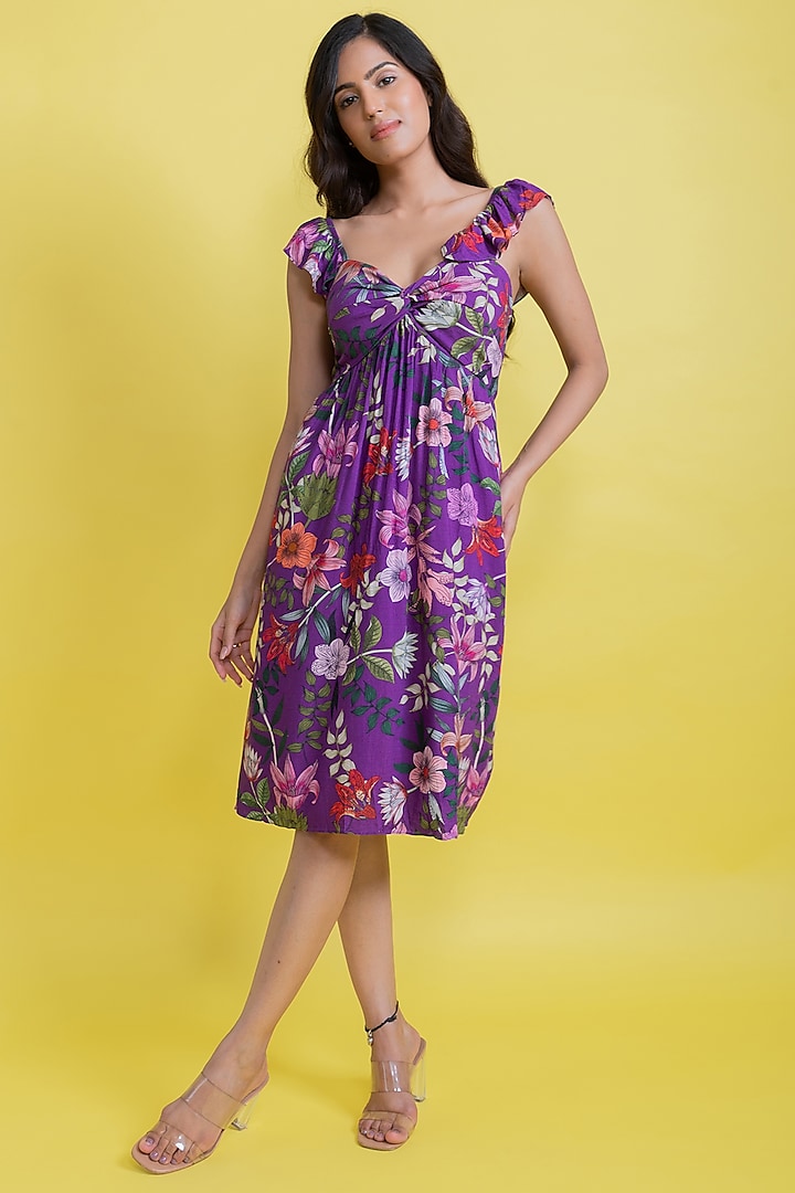 Russian Violet Vortex Flared Dress by AROOP SHOP INDIA