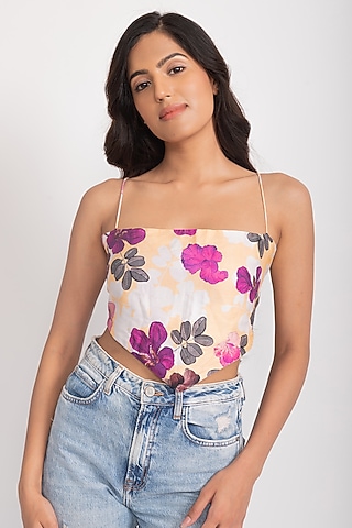 Buttermilk Yellow Silk Napkin Top by AROOP SHOP INDIA