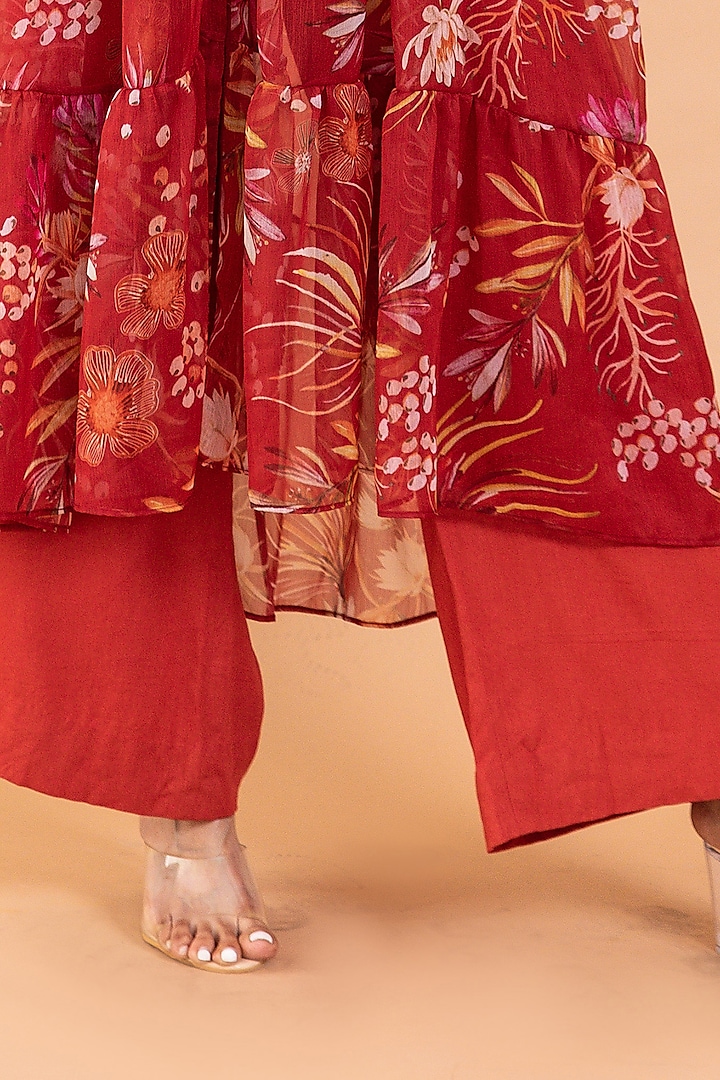 Cherry Red Recycled Chiffon Printed Kurta Set by AROOP SHOP INDIA at Pernia's Pop Up Shop