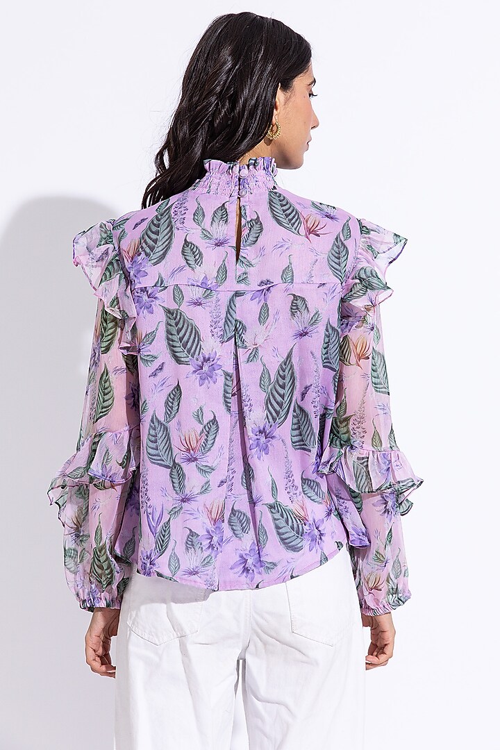 Lilac Recycled Chiffon Printed Top by AROOP SHOP INDIA at Pernia's Pop Up Shop