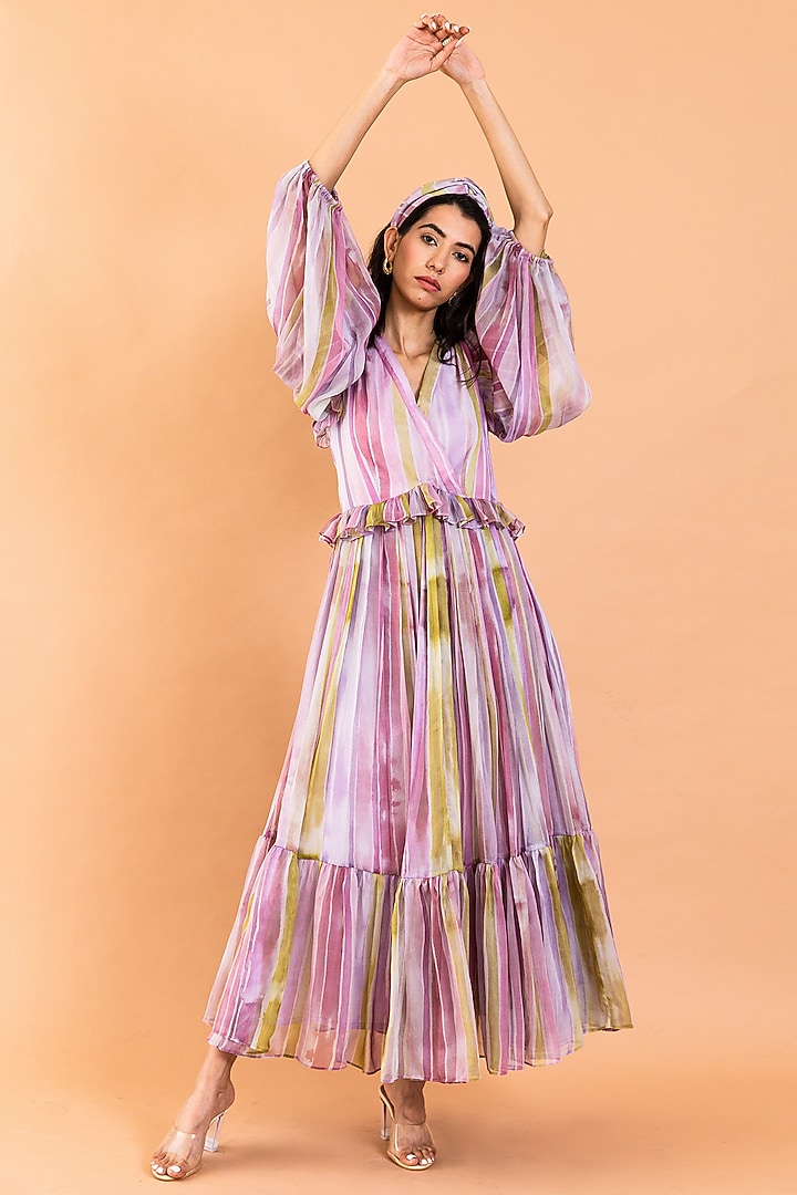 Multi-Colored Recycled Chiffon Printed Flared Summer Dress by AROOP SHOP INDIA at Pernia's Pop Up Shop