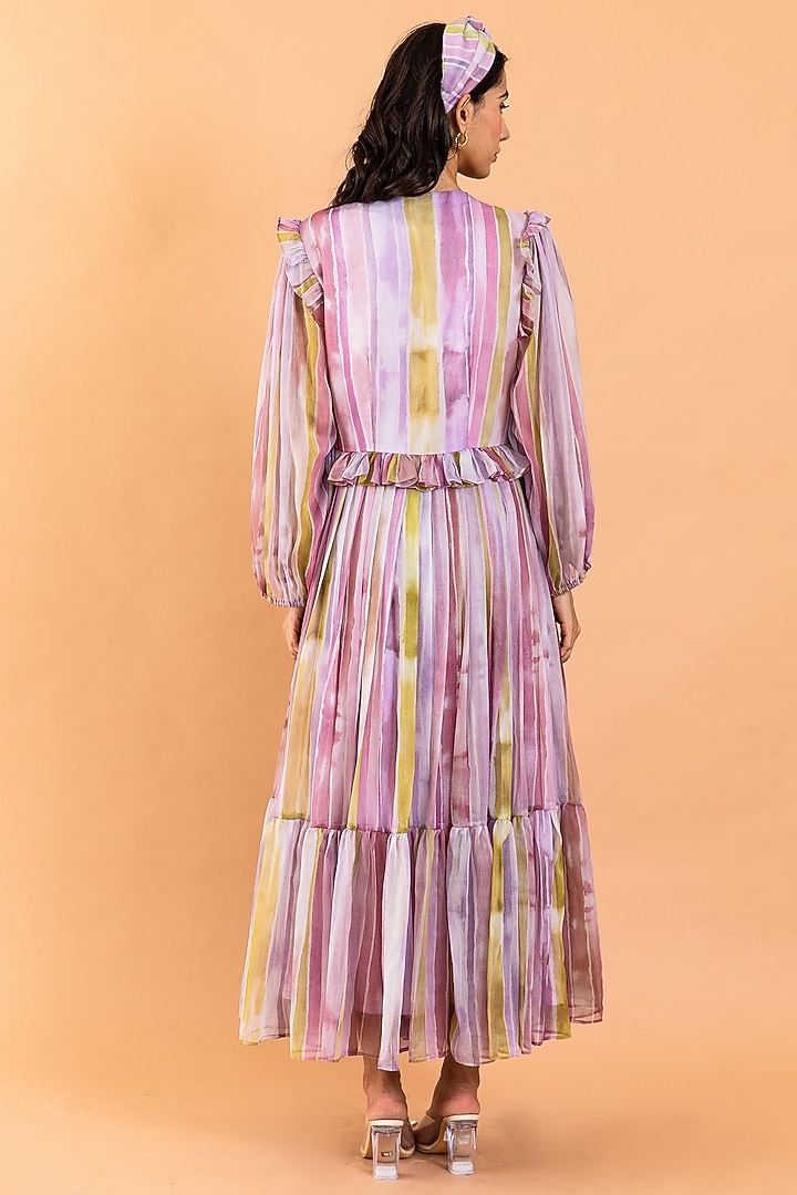 Multi-Colored Recycled Chiffon Printed Flared Summer Dress by AROOP SHOP INDIA at Pernia's Pop Up Shop