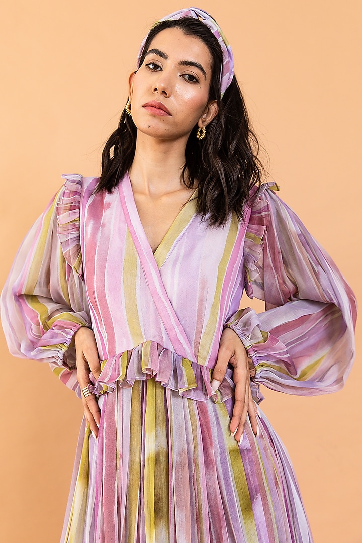 Multi-Colored Recycled Chiffon Printed Flared Summer Dress by AROOP SHOP INDIA at Pernia's Pop Up Shop