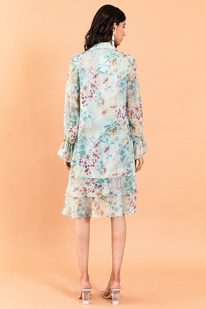 Pistachio Green Recycled Chiffon Printed Summer Shirt Dress by AROOP SHOP INDIA at Pernia's Pop Up Shop