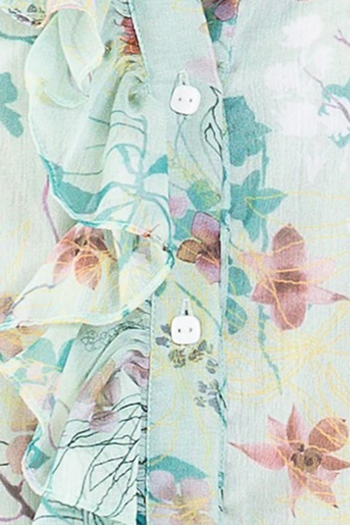 Pistachio Green Recycled Chiffon Printed Summer Shirt Dress by AROOP SHOP INDIA at Pernia's Pop Up Shop
