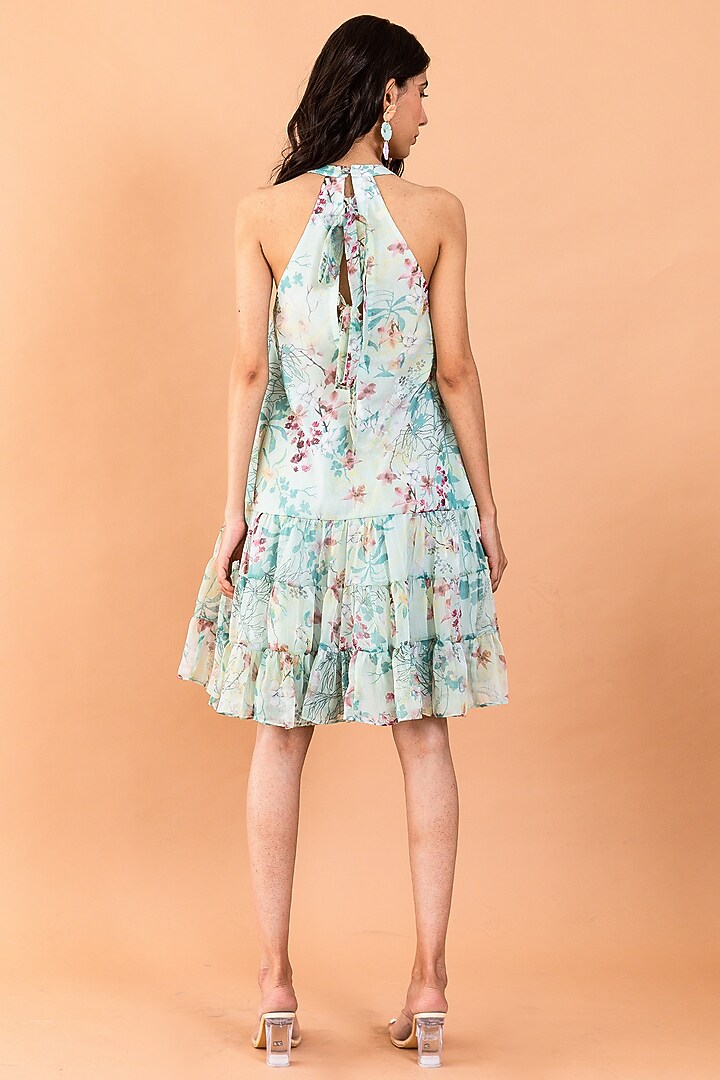 Pistachio Green Recycled Chiffon Printed Tiered Summer Dress by AROOP SHOP INDIA at Pernia's Pop Up Shop