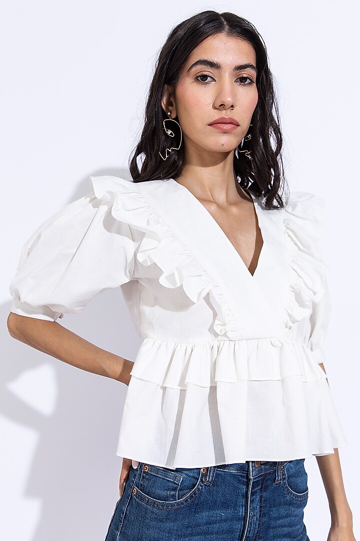 Off-White Organic Cotton Top by AROOP SHOP INDIA at Pernia's Pop Up Shop