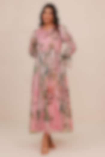 Pink Recycled Chiffon Hand Embroidered Summer Dress by AROOP SHOP INDIA at Pernia's Pop Up Shop