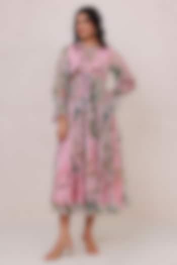 Pink Recycled Chiffon Midi Summer Dress by AROOP SHOP INDIA at Pernia's Pop Up Shop