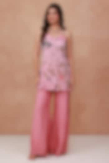 Pink Silk Flared Pant Set by AROOP SHOP INDIA at Pernia's Pop Up Shop