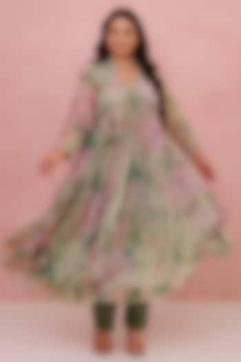 Green Recycled Chiffon Hand Embroidered Kurta Set by AROOP SHOP INDIA at Pernia's Pop Up Shop