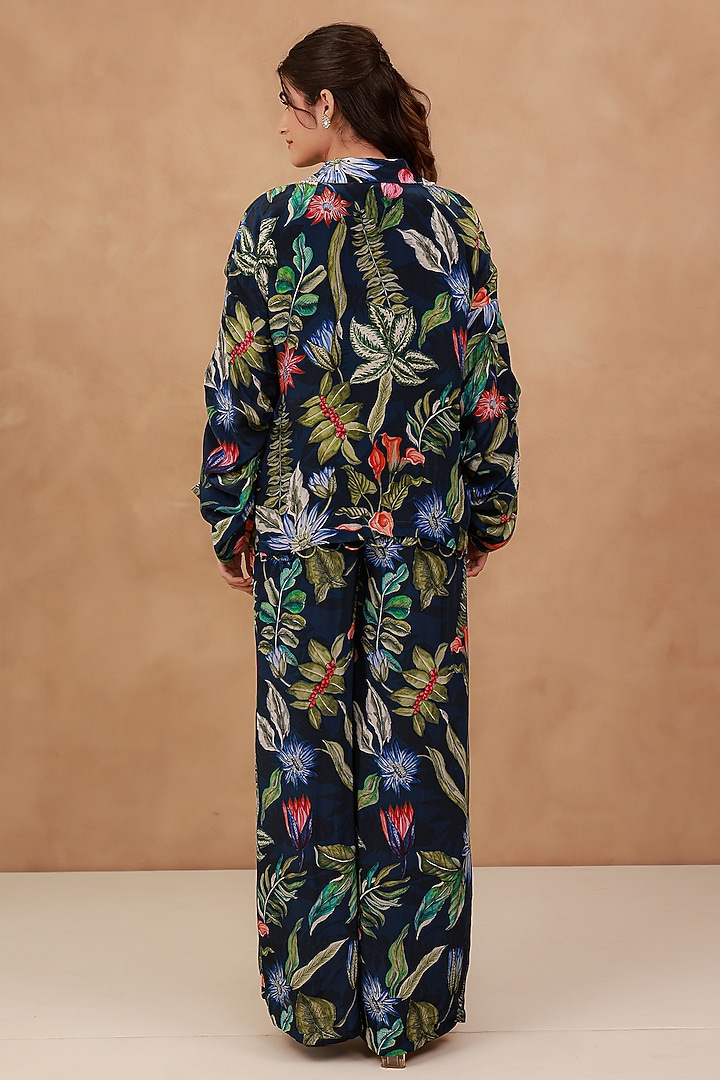 Blue Natural Crepe Hand Embroidered Co-Ord Set by AROOP SHOP INDIA at Pernia's Pop Up Shop