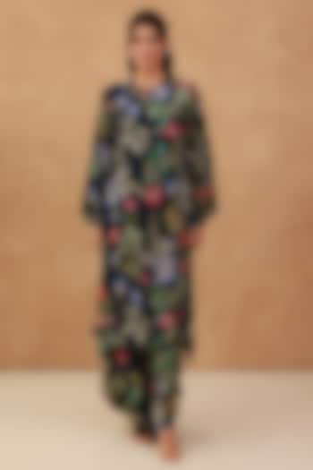 Blue Natural Crepe Kurta Set by AROOP SHOP INDIA at Pernia's Pop Up Shop